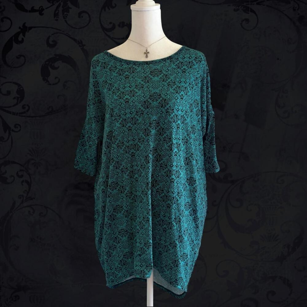 paisley scroll boho fairy grunge teal blue and black top